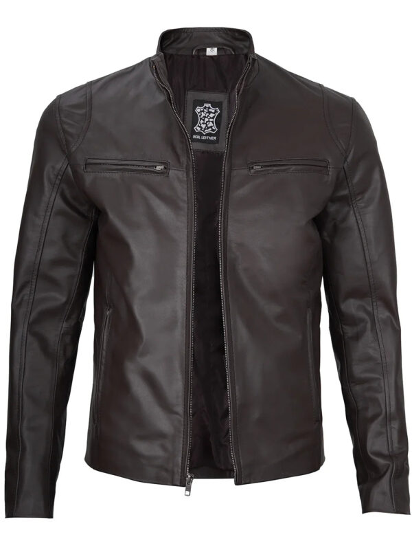 Clinton Dark Brown Cafe Racer Leather Jacket - Image 5