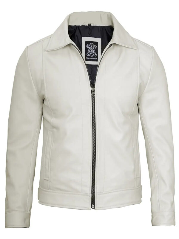 Reeves Mens Off White Harrington Vintage Leather Jacket - Image 4