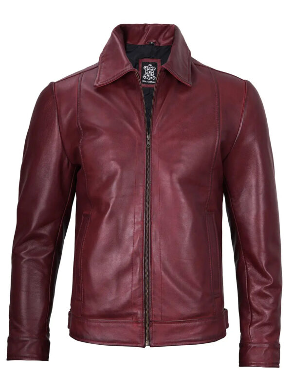 Jose Maroon Leather Biker Jacket - Image 3