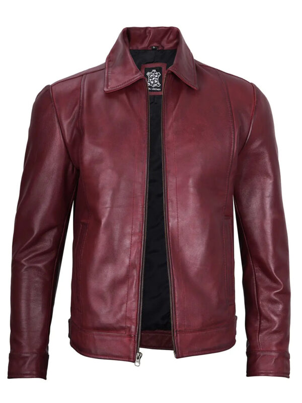 Jose Maroon Leather Biker Jacket - Image 5