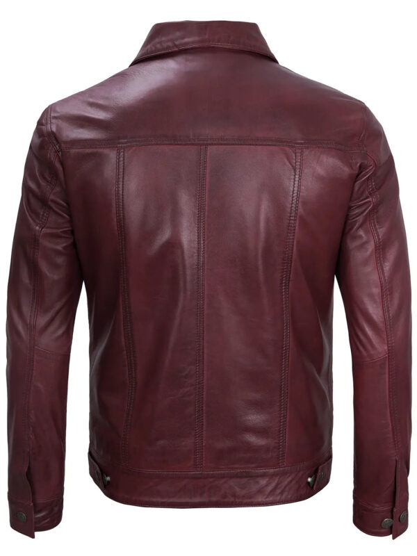 Fernando Men's Maroon Leather Trucker Jacket - Image 2