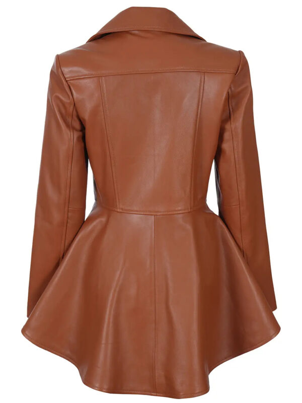 Clarissa Womens Cognac Wax Peplum Leather Jacket - Image 2