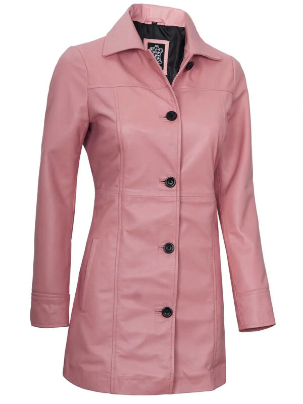 Kandis Women Pink Real Leather Car Coat - Image 5