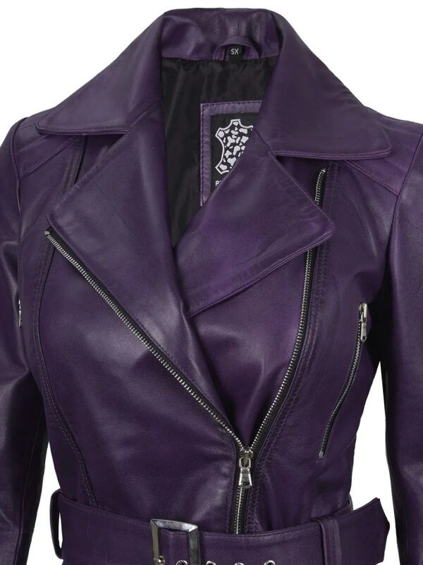 Women Purple Leather Biker Jacket Women - Image 5