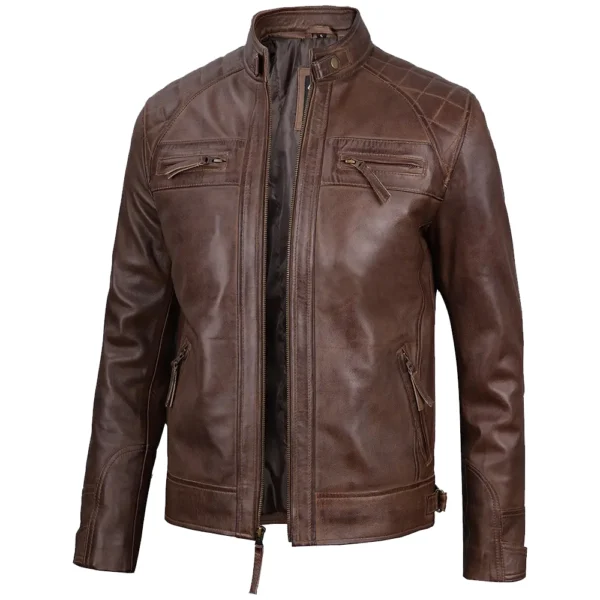 Jake Chocolate Brown Leather Biker Jacket - Image 5