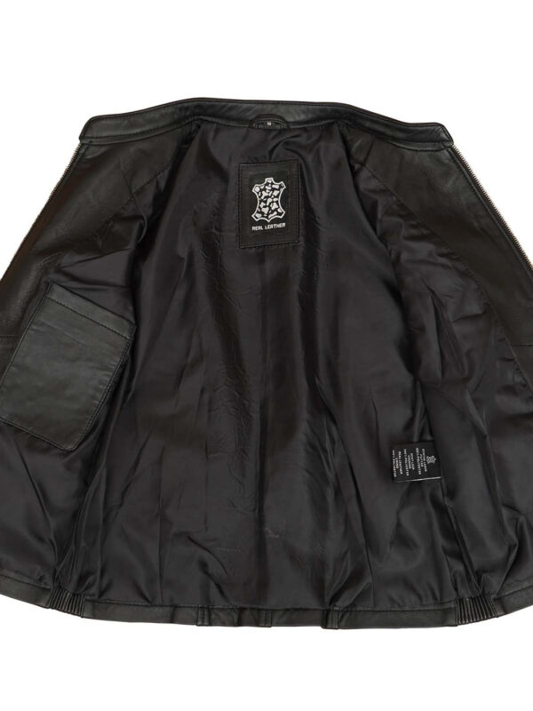 Rachel Womens Petite Black Cafe Racer Leather Jacket - Image 8