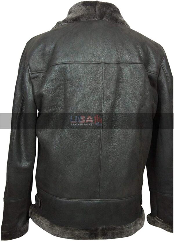 Men’s Aviator Flight Fur Shearling B3 Hooded Black Leather Jacket - Image 3
