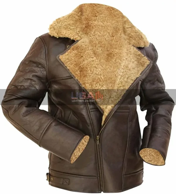 Aviator Pilot Flying Fur Shearling B3 Raf Brown Jacket - Image 2