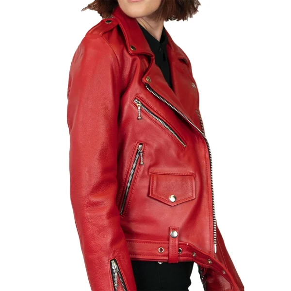 Maria Red Leather Moto Jacket - Image 5