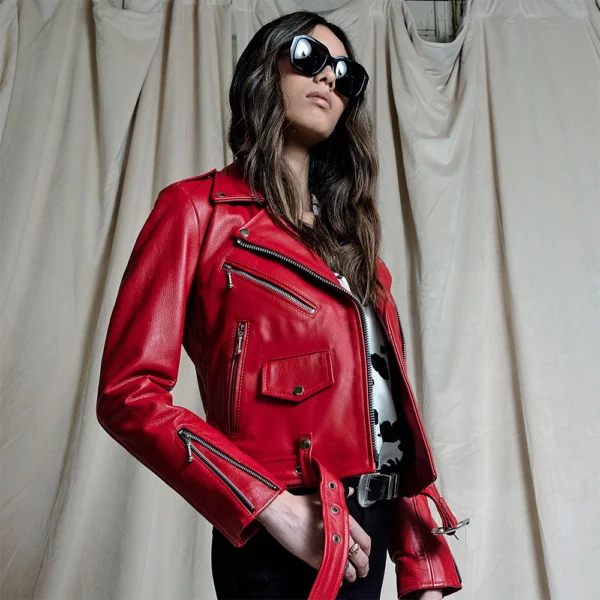 Maria Red Leather Moto Jacket - Image 6
