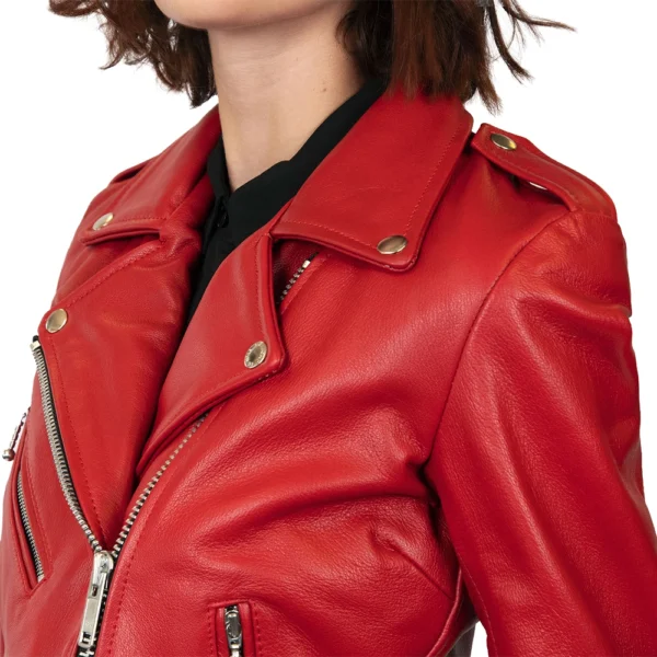 Maria Red Leather Moto Jacket - Image 7