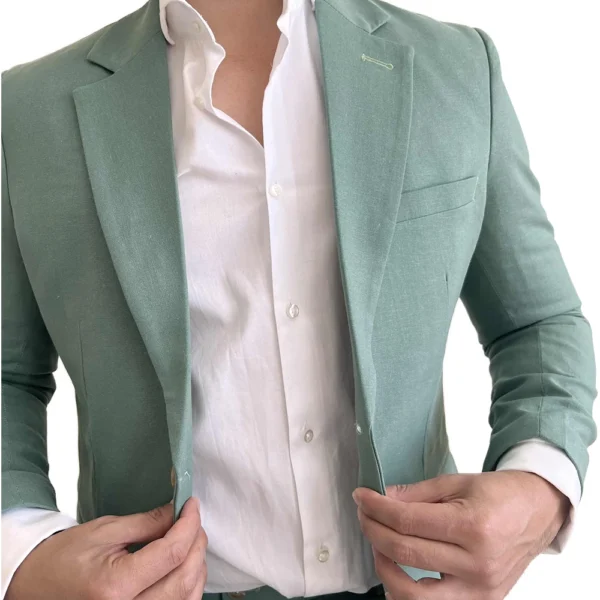 Mens Two Piece Sage Green Suit - Image 4