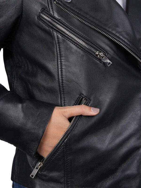 Ninfa Relax Fit Black Biker Leather Jacket - Image 8