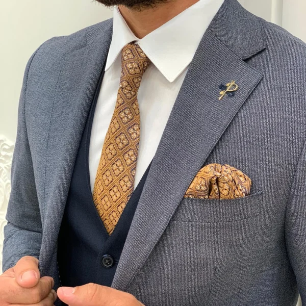 Mens Navy Blue Tweed 3 Piece Suit - Image 5