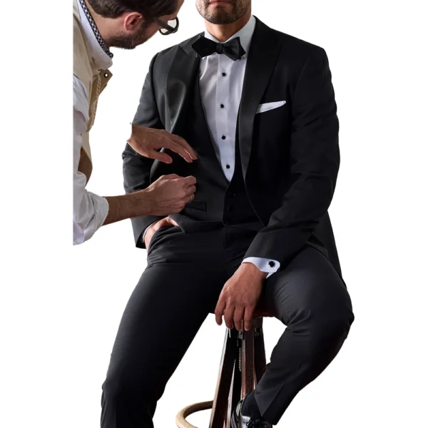 Slim Men’s Black Peak Lapel Tuxedo Suit - Image 2
