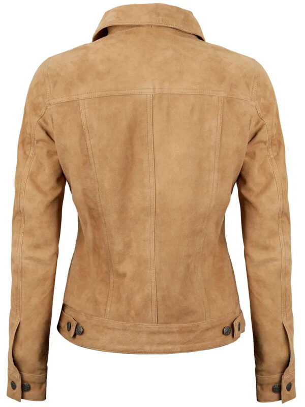 Women's Light Tan Suede Trucker Jacket - Image 2
