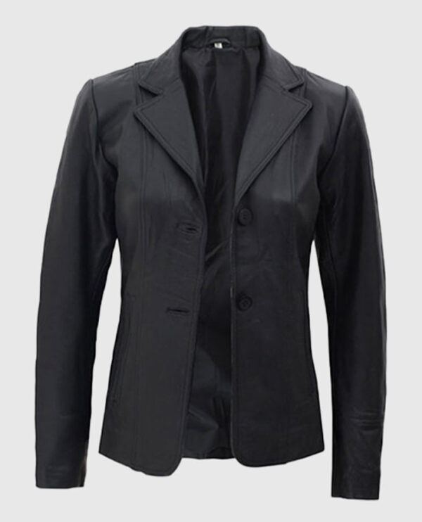 Women's Black Leather Blazer - Image 3