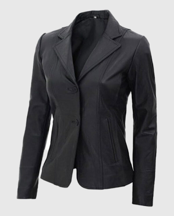 Women's Black Leather Blazer - Image 4