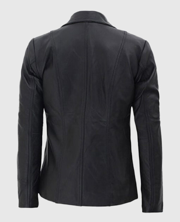 Women's Black Leather Blazer - Image 2