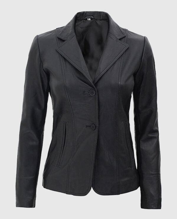 Women's Black Leather Blazer
