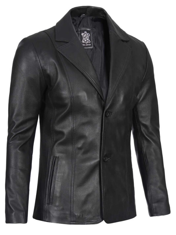 Surrey Men's Black Leather Blazer - Image 4