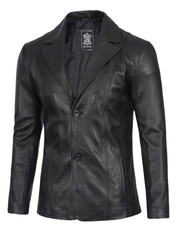 Surrey Men's Black Leather Blazer - Image 5