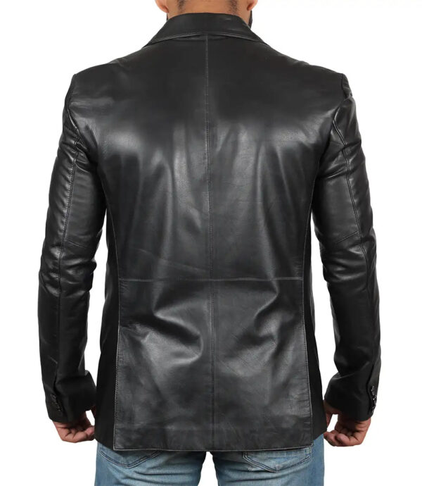 Tall Men's Two Buttons Black Real Leather Blazer - Image 2