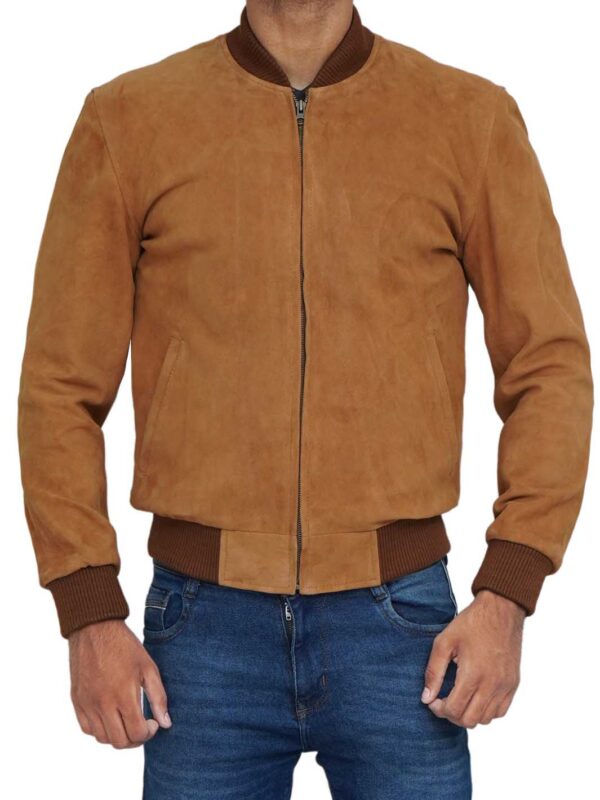Adamsville Mens  Brown Bomber Suede Jacket - Image 3