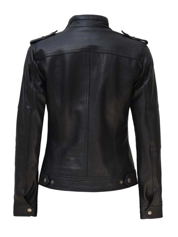 Tavares Womens Black Cafe Racer Leather Jacket - Image 2