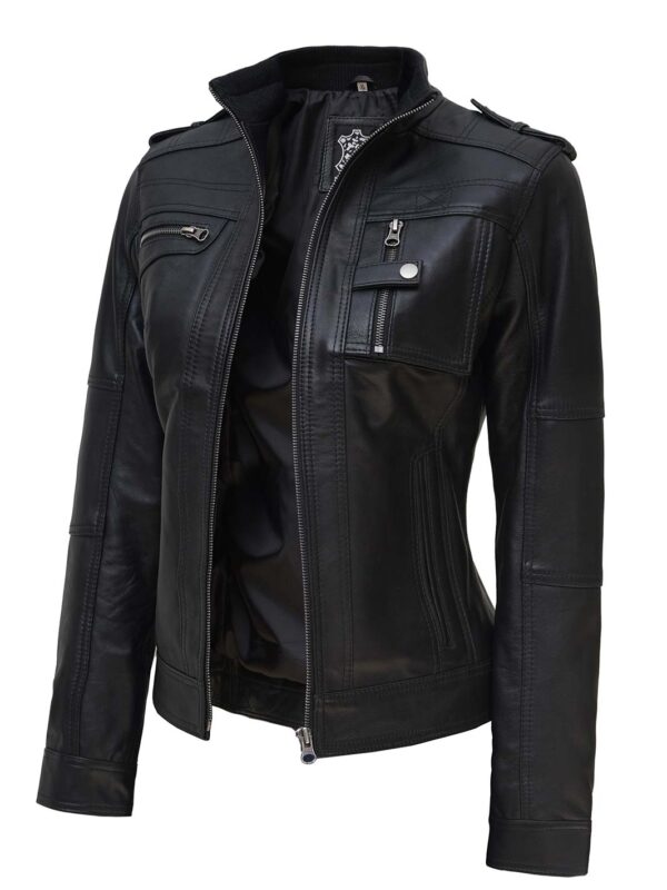 Tavares Womens Black Cafe Racer Leather Jacket - Image 5