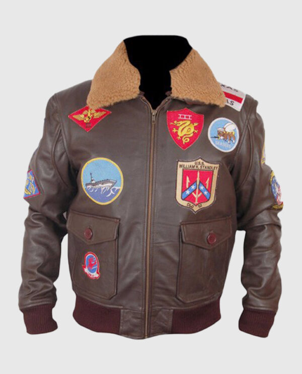 Top Gun Brown Bomber Leather Jacket - Image 2