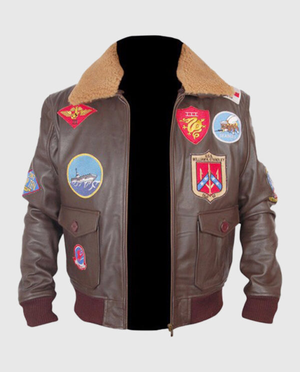 Top Gun Brown Bomber Leather Jacket - Image 4