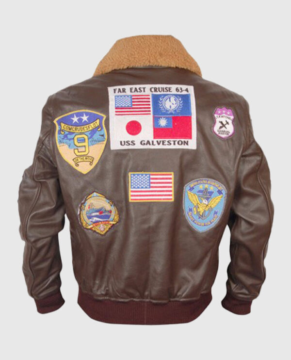Top Gun Brown Bomber Leather Jacket - Image 3