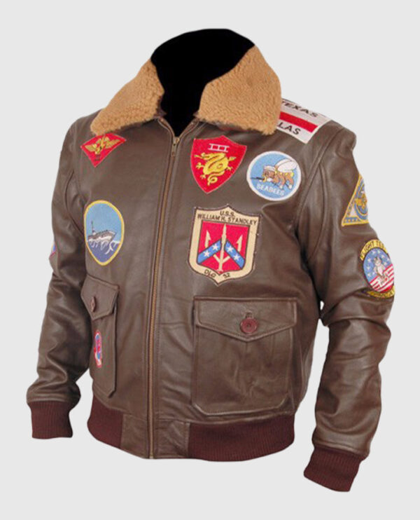 Top Gun Brown Bomber Leather Jacket - Image 5