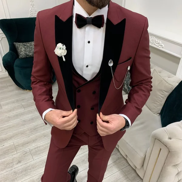 Burgundy Three Piece Suit For Men