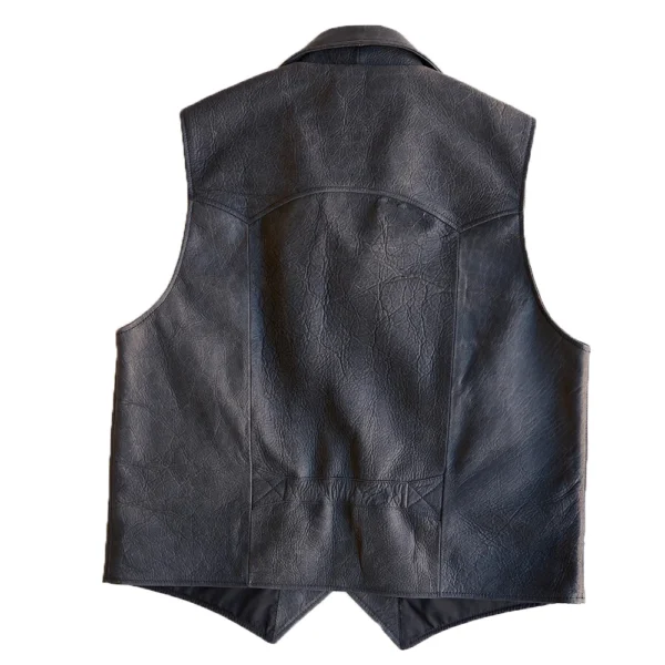 Men’s Notch Collar Charcoal Vest In Leather - Image 5