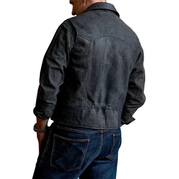 Men’s Notch Collar Charcoal Vest In Leather - Image 4