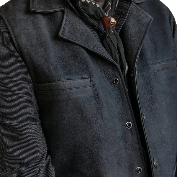 Men’s Notch Collar Charcoal Vest In Leather - Image 3