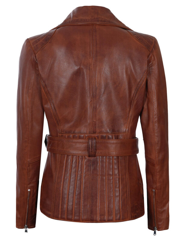 Cognac Wax Women Leather Biker Jacket - Image 2