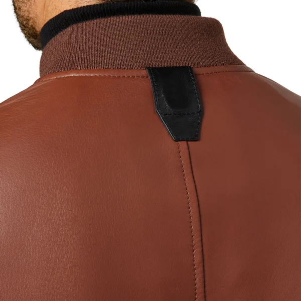 Men’s Brown and Black Bomber Leather Jacket - Image 5
