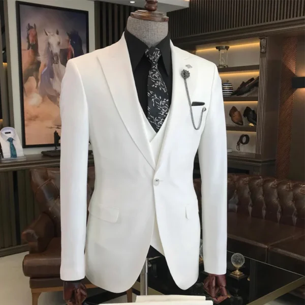 Men’s Slim Fit Casual White 3 Piece Suit - Image 4