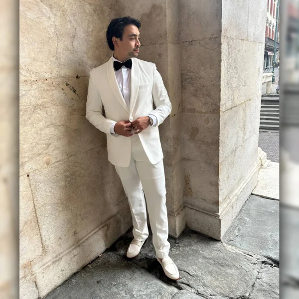 Men’s White Two Piece One Button Shawl Lapel Tuxedo Suit