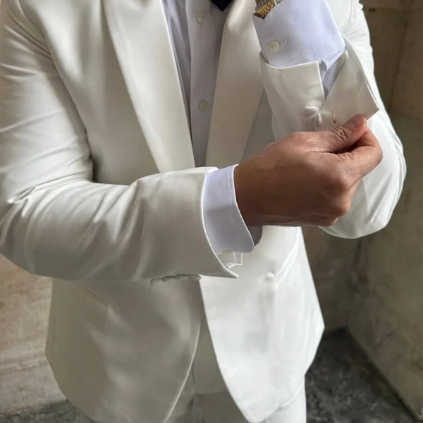 Men’s White Two Piece One Button Shawl Lapel Tuxedo Suit - Image 5