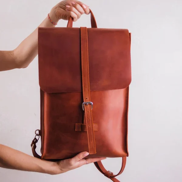 Women Stylish Brown Leather Backpack - Image 3