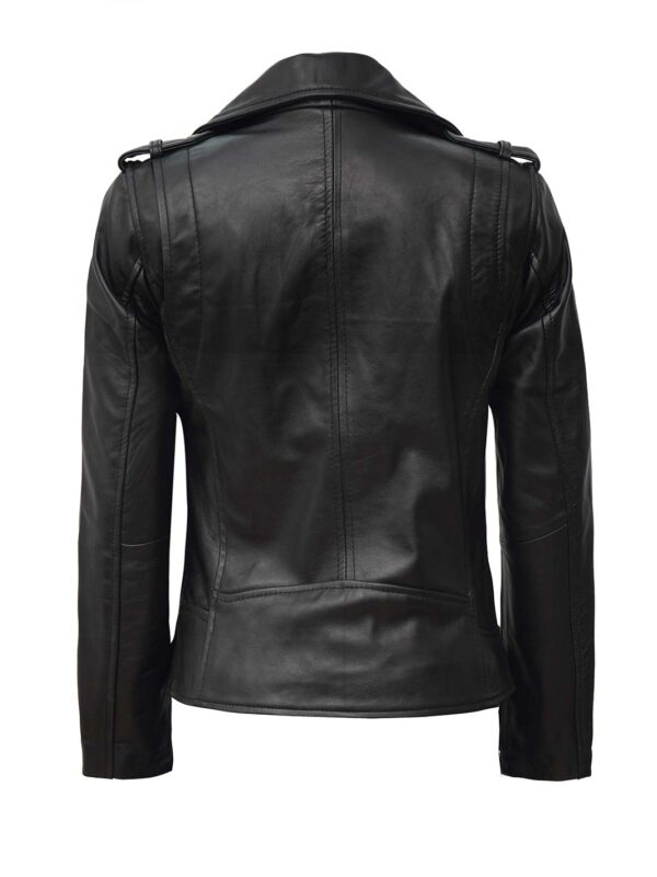 Kirsten Women's Black Asymmetrical Leather Motorcycle Jacket - Image 2