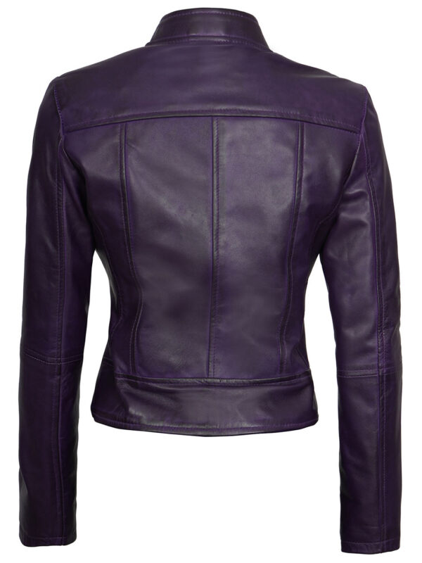 Amy Womens Cafe Racer Fitted Purple Leather Jacket - Image 2