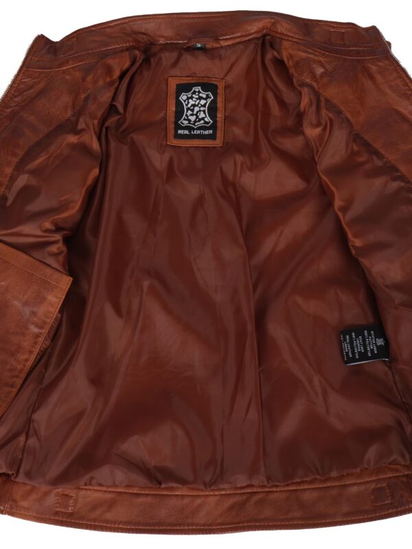 Johnson Women's Cognac Quilted Cafe Racer Leather Jacket - Image 7
