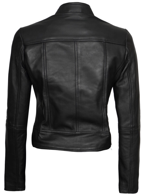 Amy Womens Black Cafe Racer Leather Jacket - Image 2
