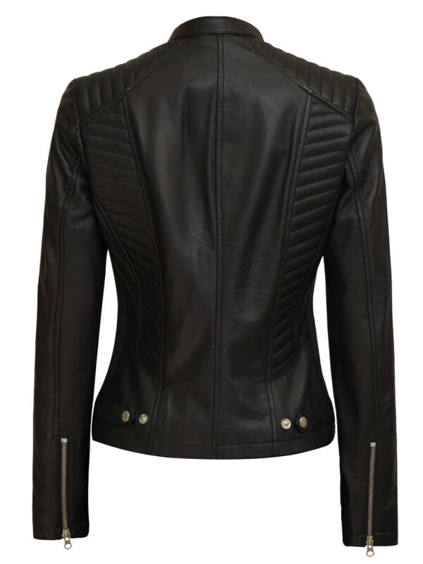 Rachel Women's Black Cafe Racer Leather Jacket - Image 2