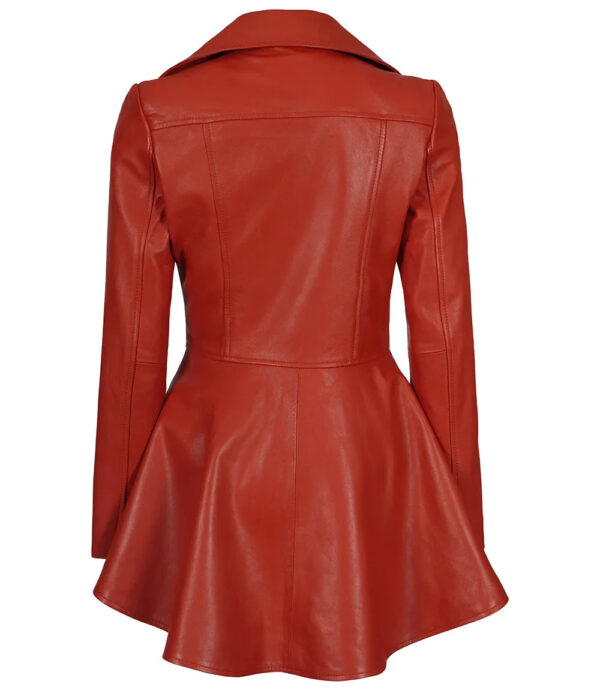 Clarissa Womens Red Asymmetrical Peplum Leather Jacket - Image 2